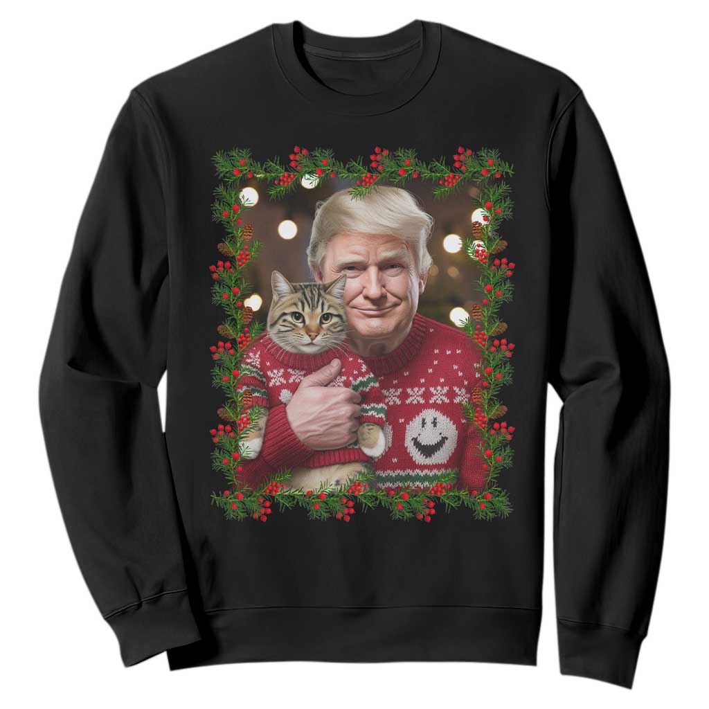 Funny Trump Cat Christmas Mistletoe Sweatshirt TS11 Black Print Your Wear
