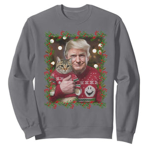 Funny Trump Cat Christmas Mistletoe Sweatshirt TS11 Charcoal Print Your Wear