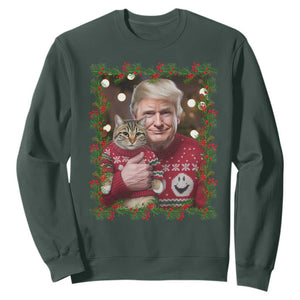Funny Trump Cat Christmas Mistletoe Sweatshirt TS11 Dark Forest Green Print Your Wear