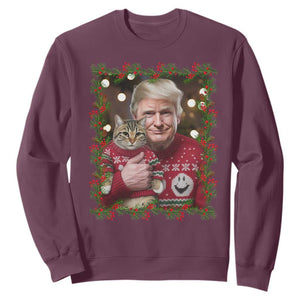 Funny Trump Cat Christmas Mistletoe Sweatshirt TS11 Maroon Print Your Wear