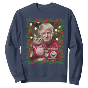 Funny Trump Cat Christmas Mistletoe Sweatshirt TS11 Navy Print Your Wear