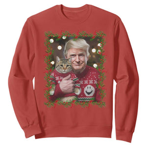 Funny Trump Cat Christmas Mistletoe Sweatshirt TS11 Red Print Your Wear