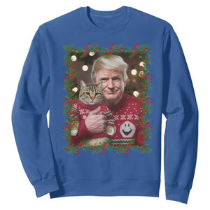 Funny Trump Cat Christmas Mistletoe Sweatshirt TS11 Royal Blue Print Your Wear