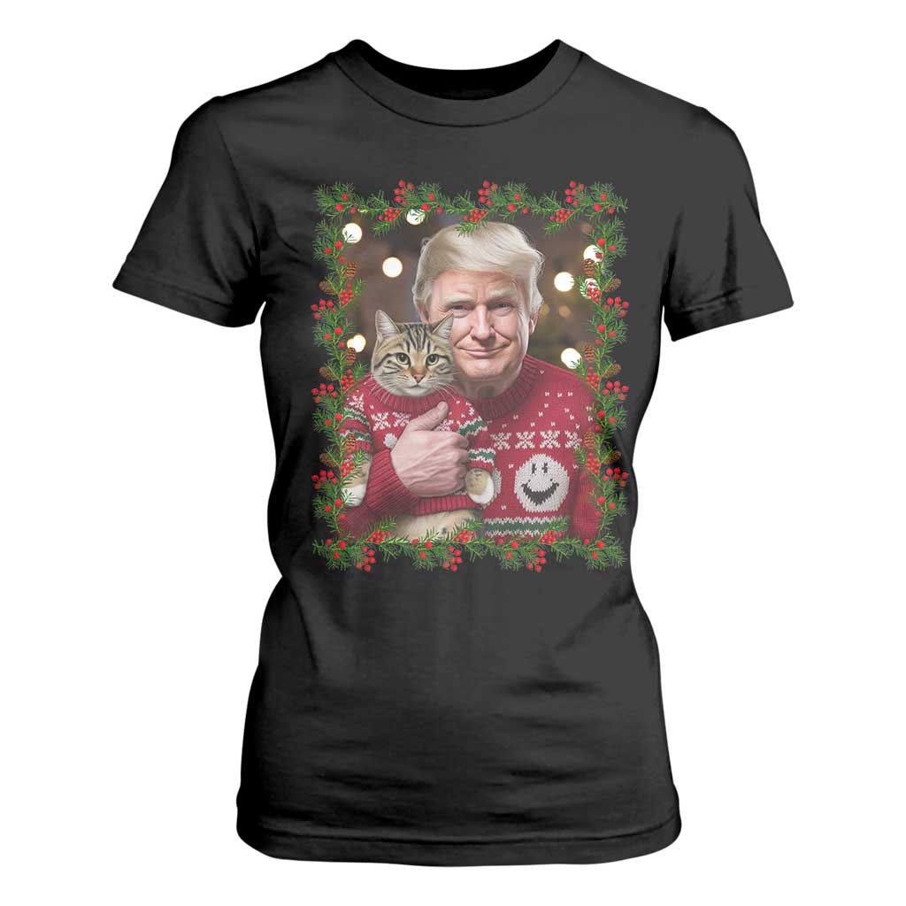 Funny Trump Cat Christmas Mistletoe T Shirt For Women TS11 Black Print Your Wear