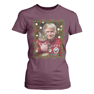 Funny Trump Cat Christmas Mistletoe T Shirt For Women TS11 Maroon Print Your Wear