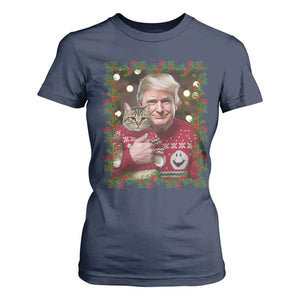 Funny Trump Cat Christmas Mistletoe T Shirt For Women TS11 Navy Print Your Wear