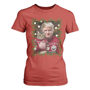 Funny Trump Cat Christmas Mistletoe T Shirt For Women TS11 Red Print Your Wear