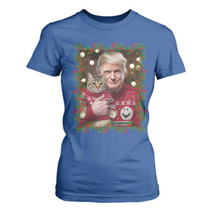 Funny Trump Cat Christmas Mistletoe T Shirt For Women TS11 Royal Blue Print Your Wear