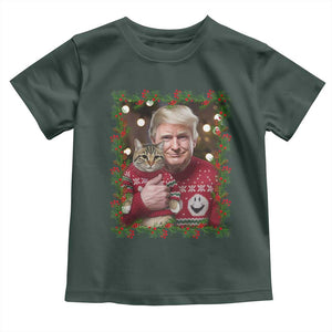 Funny Trump Cat Christmas Mistletoe Toddler T Shirt TS11 Dark Forest Green Print Your Wear