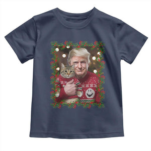 Funny Trump Cat Christmas Mistletoe Toddler T Shirt TS11 Navy Print Your Wear