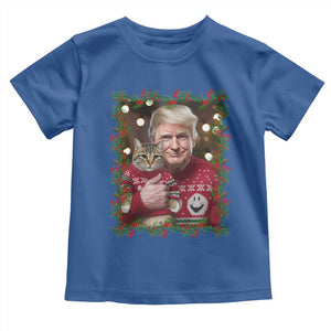 Funny Trump Cat Christmas Mistletoe Toddler T Shirt TS11 Royal Blue Print Your Wear