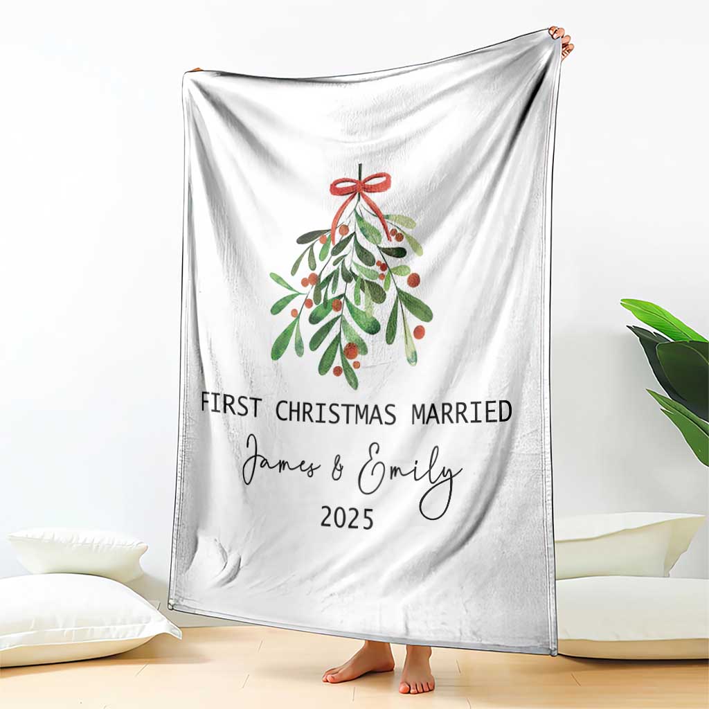 Personalized First Christmas Married Throw Blanket Custom Name Couple Xmas Mistletoe TS11 Print Your Wear