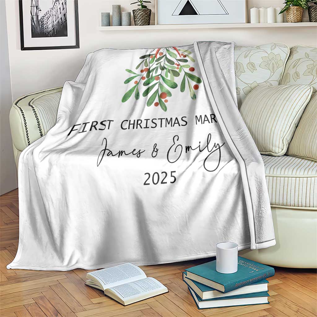 Personalized First Christmas Married Throw Blanket Custom Name Couple Xmas Mistletoe TS11 Print Your Wear