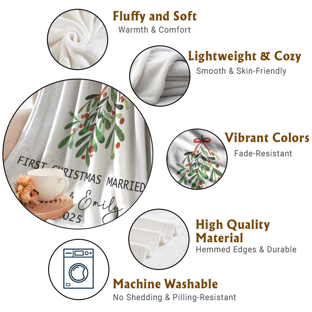 Personalized First Christmas Married Throw Blanket Custom Name Couple Xmas Mistletoe TS11 Print Your Wear