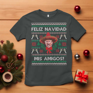 Funny Trump Mexico Christmas T Shirt Feliz Navidad Mis Amigos Sombrero Xmas TS11 Dark Heather Print Your Wear
