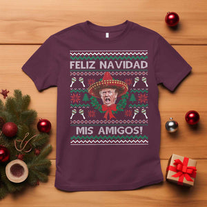 Funny Trump Mexico Christmas T Shirt Feliz Navidad Mis Amigos Sombrero Xmas TS11 Maroon Print Your Wear