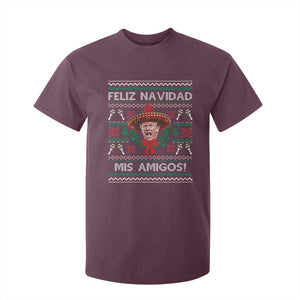 Funny Trump Mexico Christmas T Shirt For Kid Feliz Navidad Mis Amigos Sombrero Xmas TS11 Maroon Print Your Wear