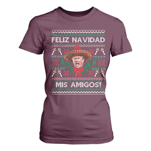 Funny Trump Mexico Christmas T Shirt For Women Feliz Navidad Mis Amigos Sombrero Xmas TS11 Maroon Print Your Wear