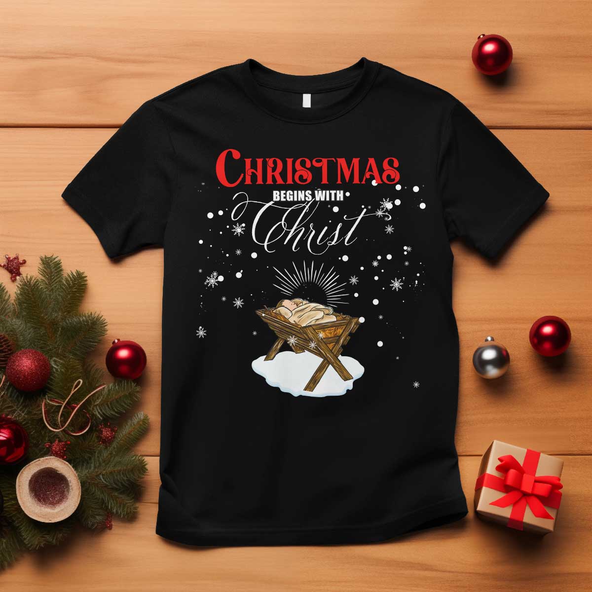 Christmas Begins With Christ T Shirt Christian Christmas Jesus God TS11 Black Print Your Wear