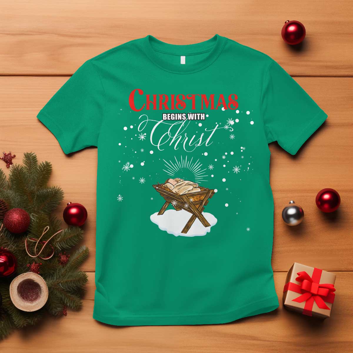 Christmas Begins With Christ T Shirt Christian Christmas Jesus God TS11 Irish Green Print Your Wear
