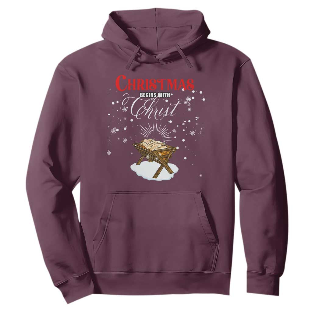 Christmas Begins With Christ Hoodie Christian Christmas Jesus God TS11 Maroon Print Your Wear