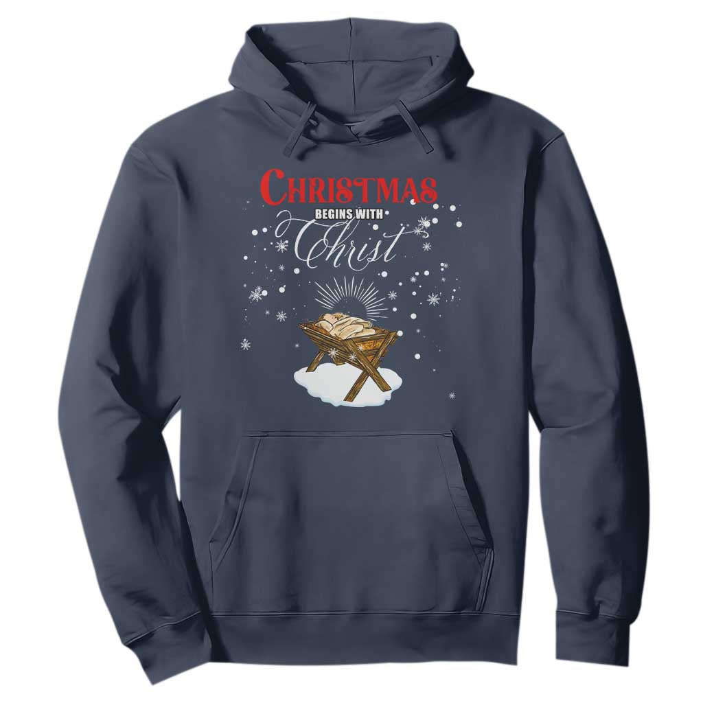 Christmas Begins With Christ Hoodie Christian Christmas Jesus God TS11 Navy Print Your Wear