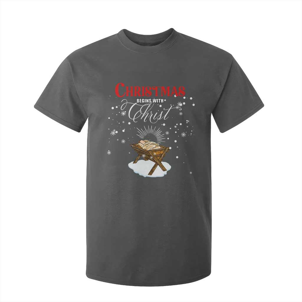 Christmas Begins With Christ T Shirt For Kid Christian Christmas Jesus God TS11 Dark Heather Print Your Wear