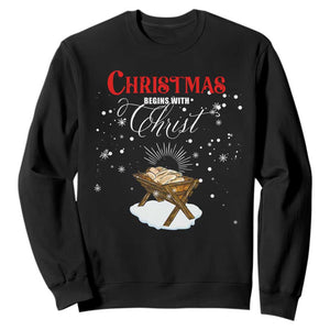 Christmas Begins With Christ Sweatshirt Christian Christmas Jesus God TS11 Black Print Your Wear