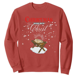 Christmas Begins With Christ Sweatshirt Christian Christmas Jesus God TS11 Red Print Your Wear