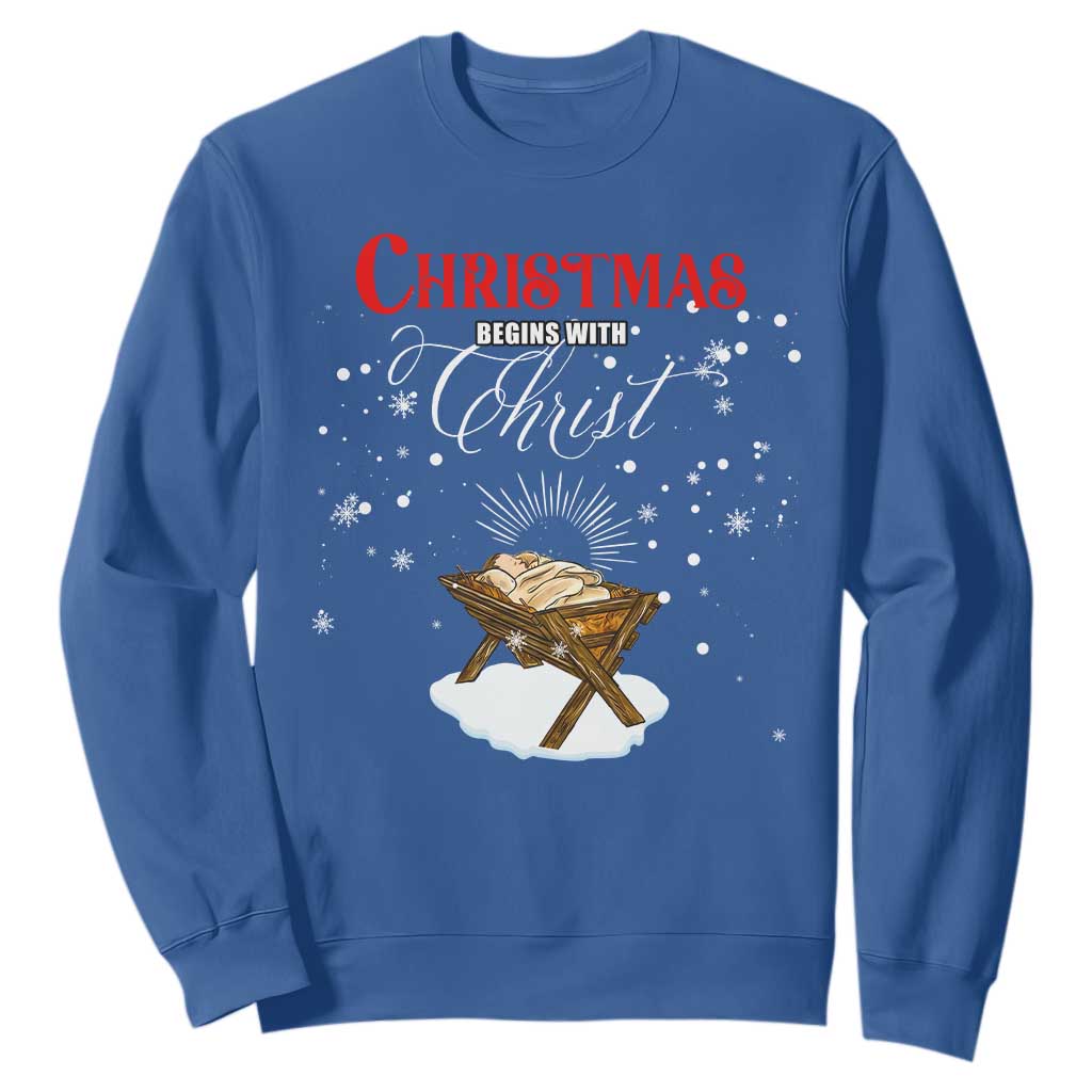 Christmas Begins With Christ Sweatshirt Christian Christmas Jesus God TS11 Royal Blue Print Your Wear