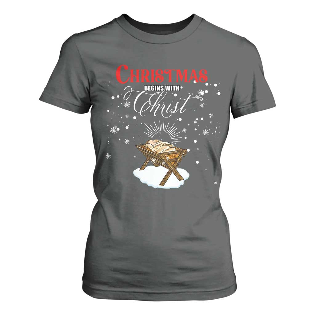 Christmas Begins With Christ T Shirt For Women Christian Christmas Jesus God TS11 Dark Heather Print Your Wear