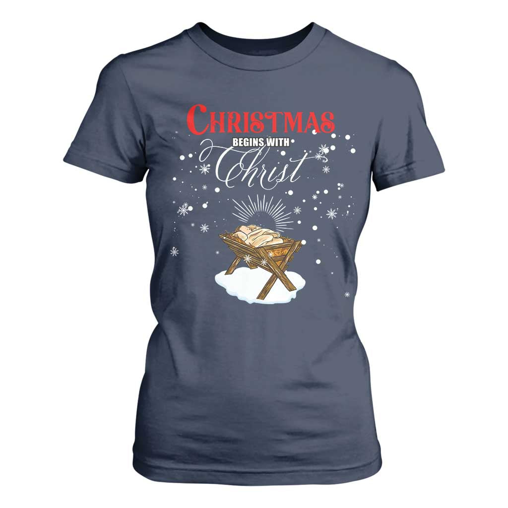 Christmas Begins With Christ T Shirt For Women Christian Christmas Jesus God TS11 Navy Print Your Wear