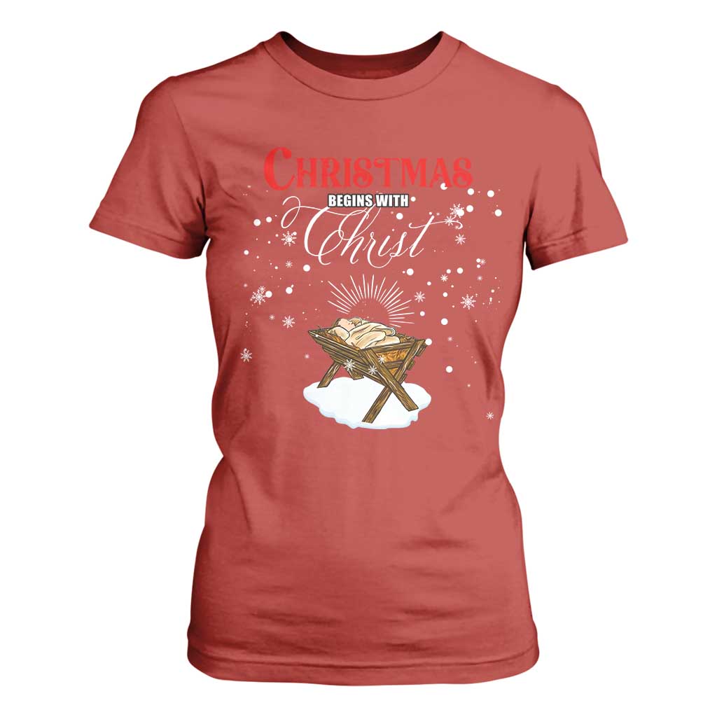Christmas Begins With Christ T Shirt For Women Christian Christmas Jesus God TS11 Red Print Your Wear