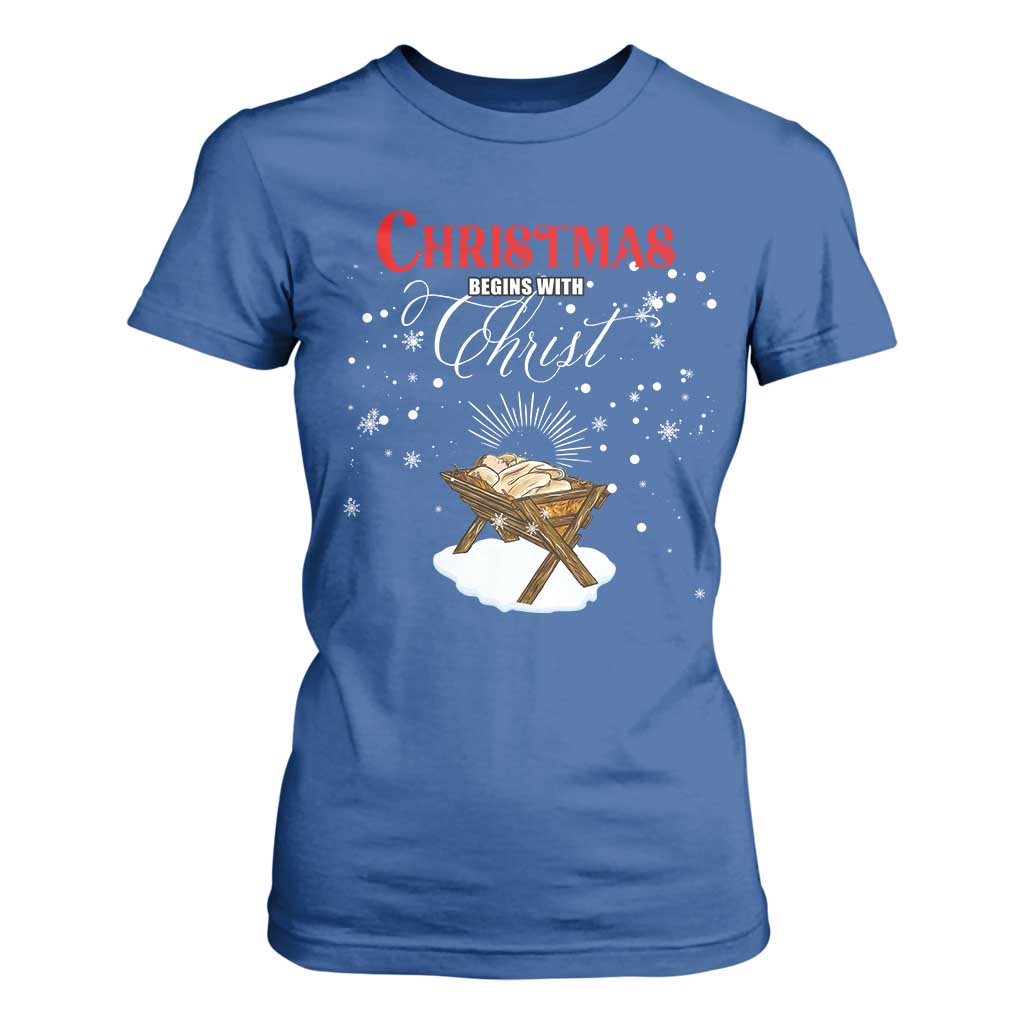 Christmas Begins With Christ T Shirt For Women Christian Christmas Jesus God TS11 Royal Blue Print Your Wear
