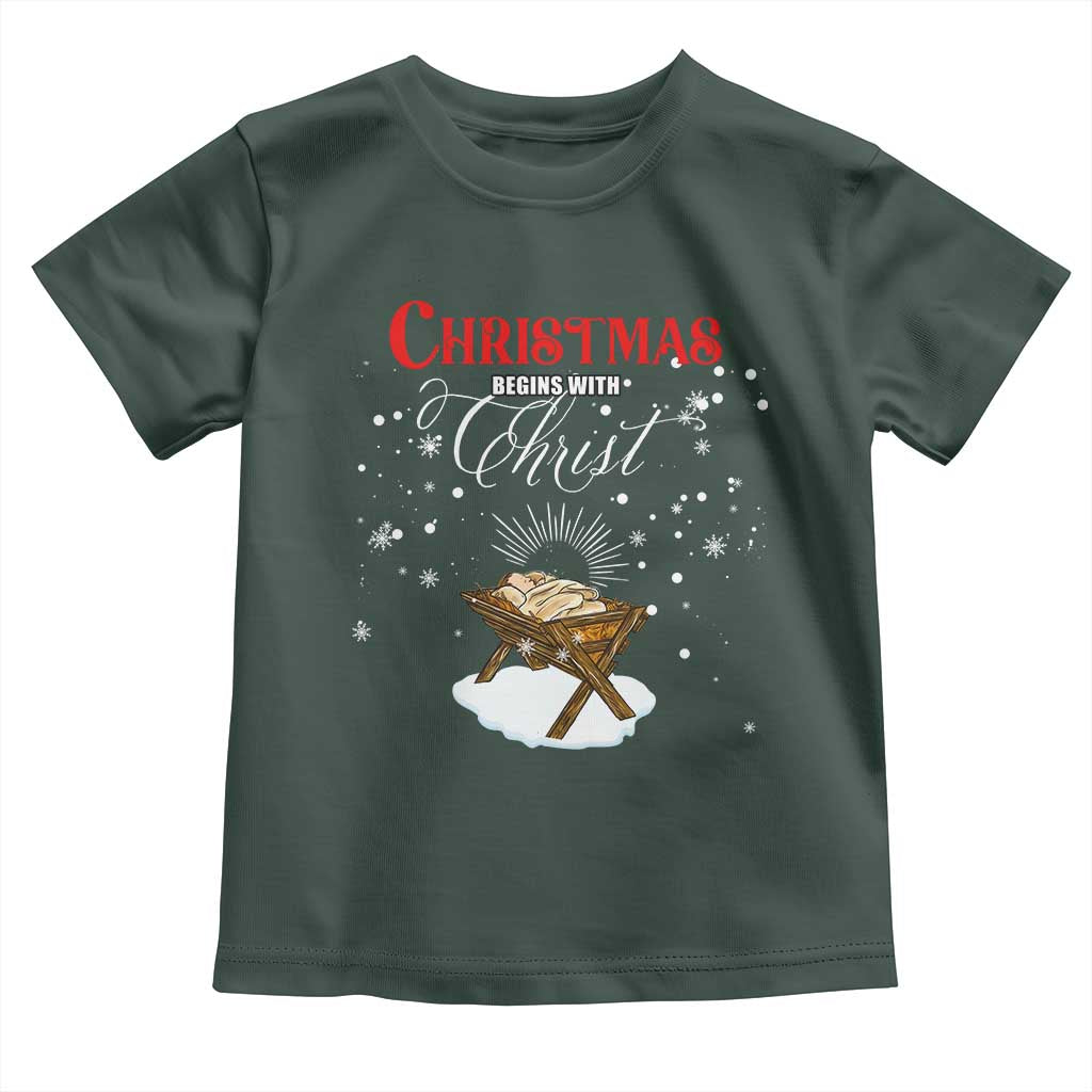 Christmas Begins With Christ Toddler T Shirt Christian Christmas Jesus God TS11 Dark Forest Green Print Your Wear