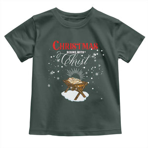 Christmas Begins With Christ Toddler T Shirt Christian Christmas Jesus God TS11 Dark Forest Green Print Your Wear