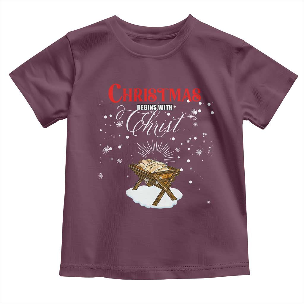 Christmas Begins With Christ Toddler T Shirt Christian Christmas Jesus God TS11 Maroon Print Your Wear