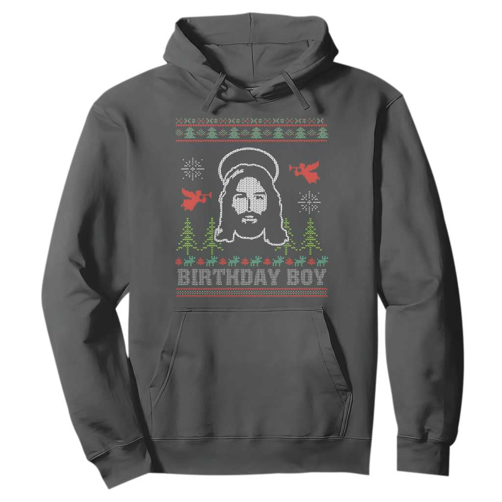 Funny Christian Christmas Hoodie Birthday Boy Jesus God Xmas Tree Angels TS11 Dark Heather Print Your Wear