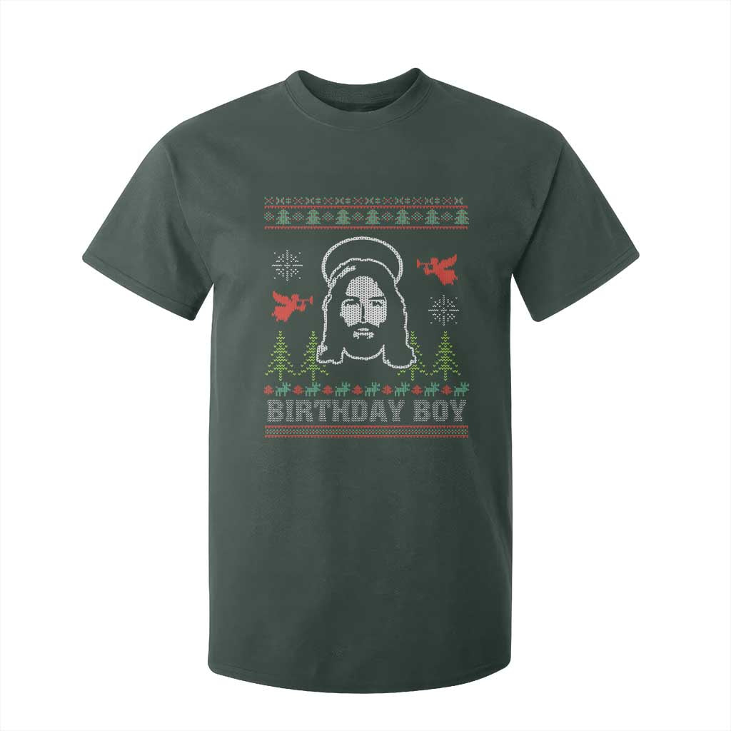 Funny Christian Christmas T Shirt For Kid Birthday Boy Jesus God Xmas Tree Angels TS11 Dark Forest Green Print Your Wear