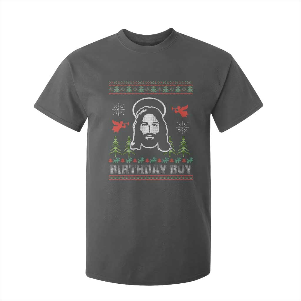 Funny Christian Christmas T Shirt For Kid Birthday Boy Jesus God Xmas Tree Angels TS11 Dark Heather Print Your Wear