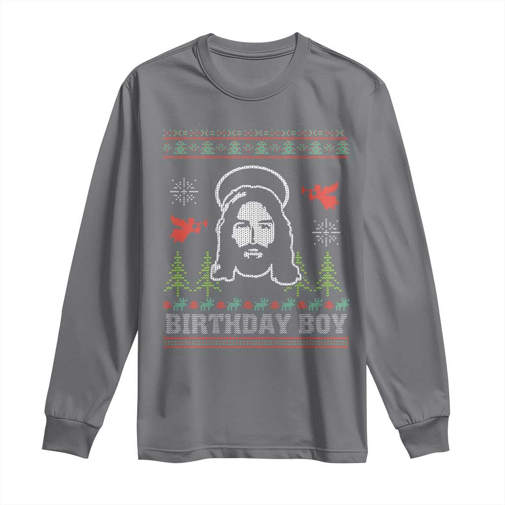 Funny Christian Christmas Long Sleeve Shirt Birthday Boy Jesus God Xmas Tree Angels TS11 Charcoal Print Your Wear