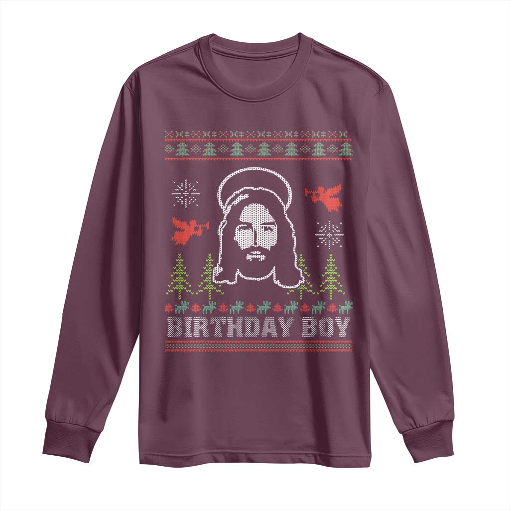 Funny Christian Christmas Long Sleeve Shirt Birthday Boy Jesus God Xmas Tree Angels TS11 Maroon Print Your Wear