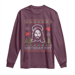 Funny Christian Christmas Long Sleeve Shirt Birthday Boy Jesus God Xmas Tree Angels TS11 Maroon Print Your Wear