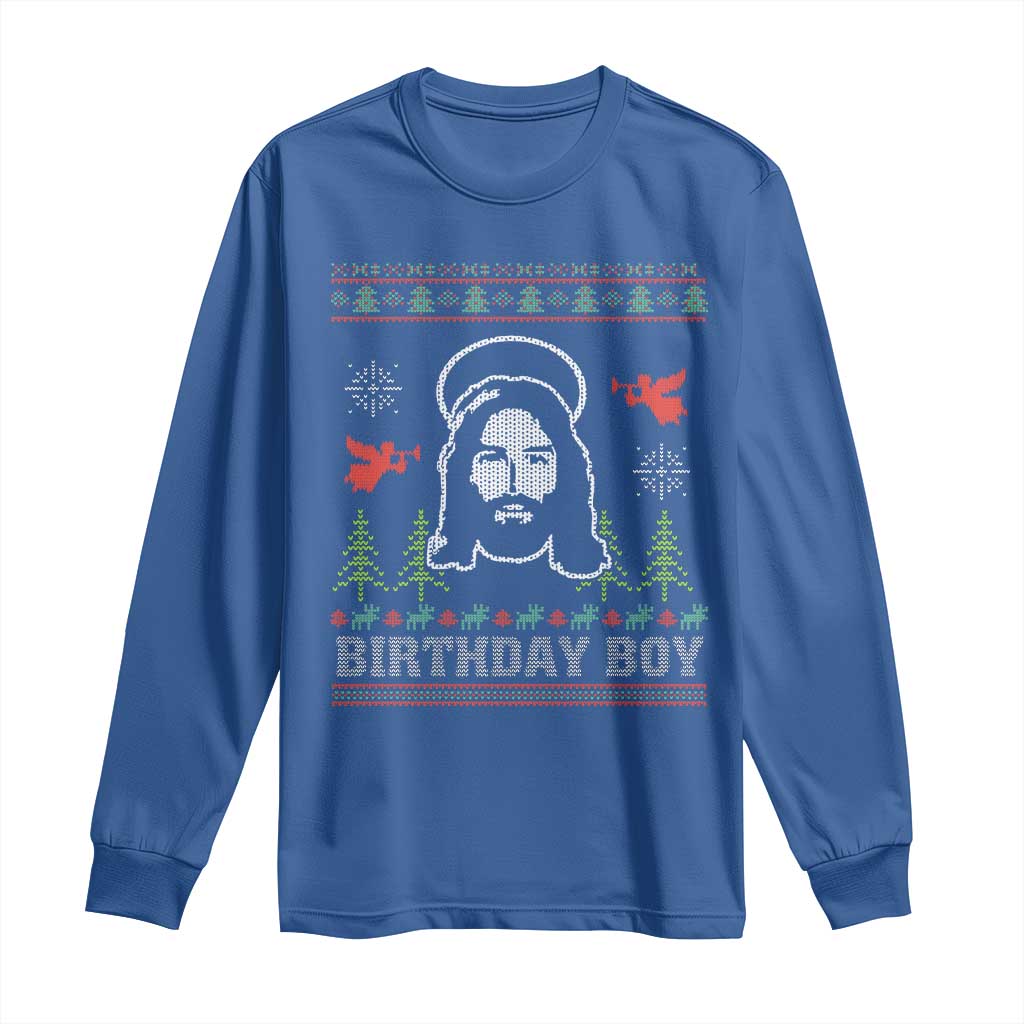 Funny Christian Christmas Long Sleeve Shirt Birthday Boy Jesus God Xmas Tree Angels TS11 Royal Blue Print Your Wear