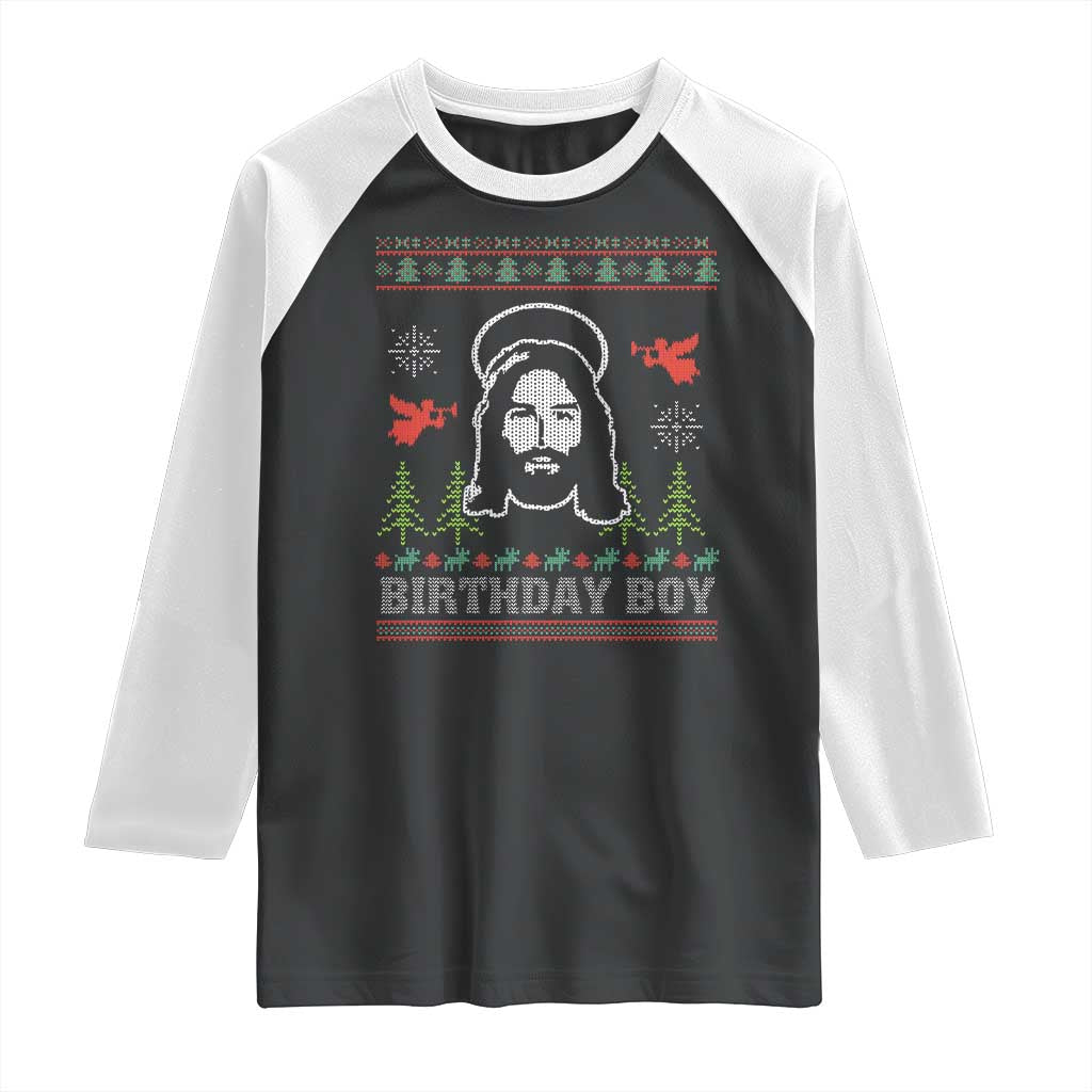 Funny Christian Christmas Raglan Shirt Birthday Boy Jesus God Xmas Tree Angels TS11 Black White Print Your Wear