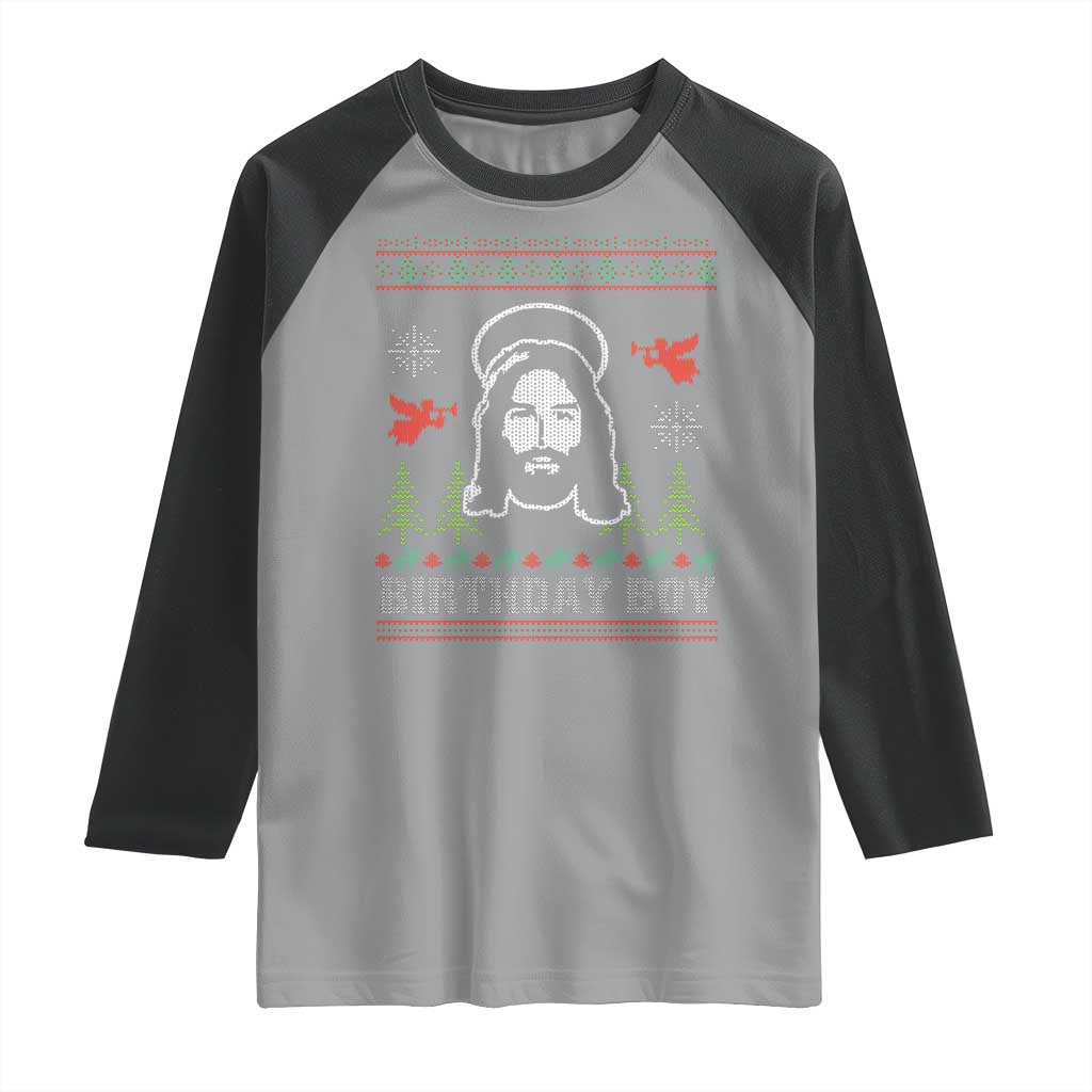 Funny Christian Christmas Raglan Shirt Birthday Boy Jesus God Xmas Tree Angels TS11 Sport Gray Black Print Your Wear