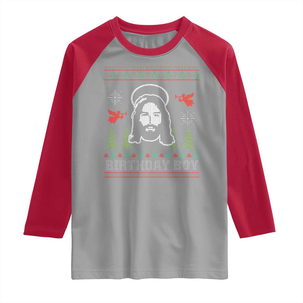 Funny Christian Christmas Raglan Shirt Birthday Boy Jesus God Xmas Tree Angels TS11 Sport Gray Red Print Your Wear