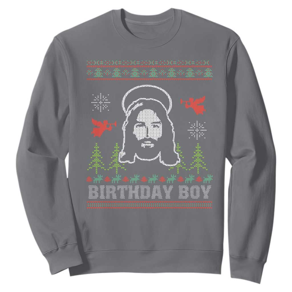 Funny Christian Christmas Sweatshirt Birthday Boy Jesus God Xmas Tree Angels TS11 Charcoal Print Your Wear