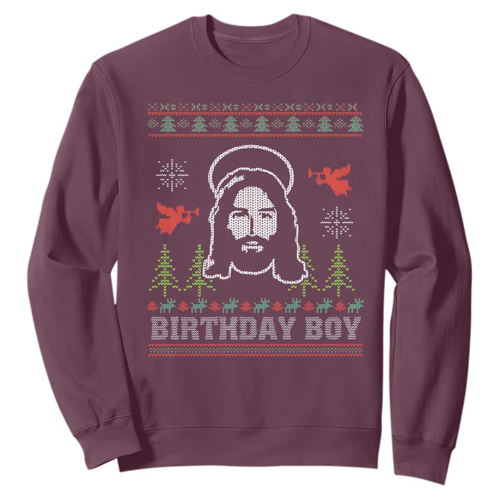 Funny Christian Christmas Sweatshirt Birthday Boy Jesus God Xmas Tree Angels TS11 Maroon Print Your Wear