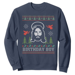 Funny Christian Christmas Sweatshirt Birthday Boy Jesus God Xmas Tree Angels TS11 Navy Print Your Wear